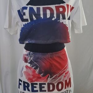 Vibrant Red and Blue Graphic Skirt Set